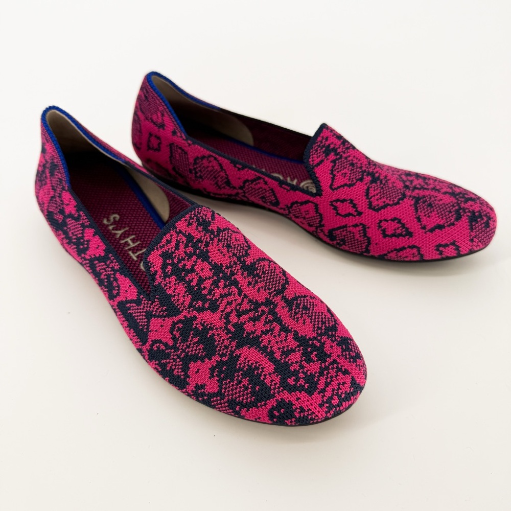 Rothy's Vibrant Pink and Black Patterned Loafers